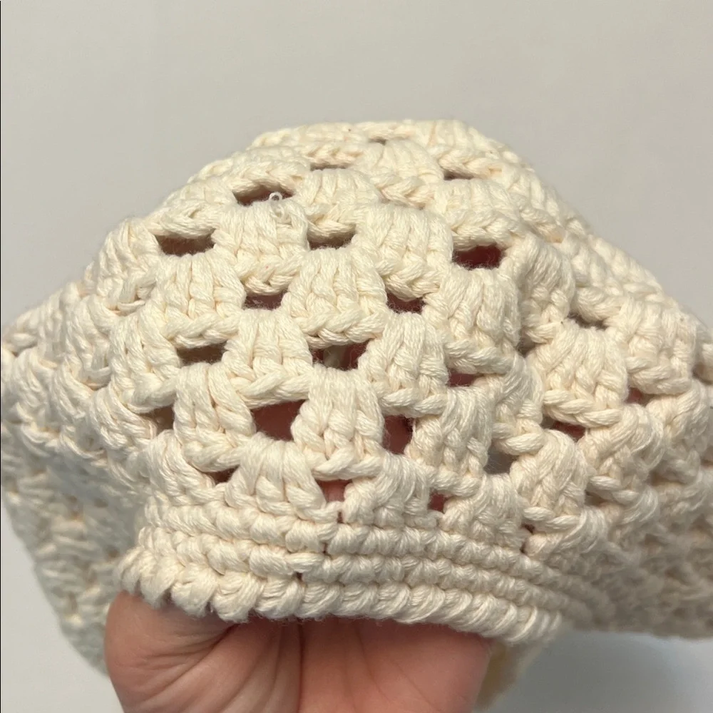 CREAM -OFF WHITE CHUNKY BERET CAP WOMENS COTTON BLEND BEANIE CROCHET KNIT HAT